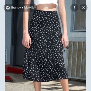 BRANDY MELVILLE BLACK FORAL MIDI SKIRT